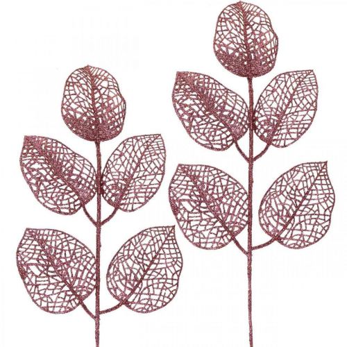 Floristik24 Artificial Plants, Decorative Leaves, Artificial Branch Pink Glitter L36cm 10 Pcs