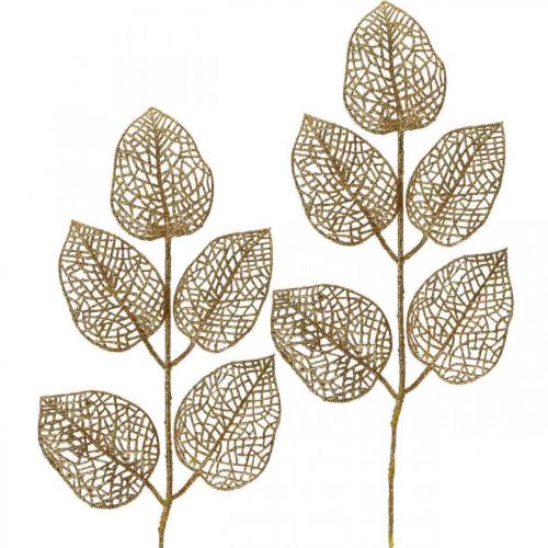 Product Artificial Plants, Branch Decoration, Decorative Leaf Golden Glitter L36cm 10 Pcs