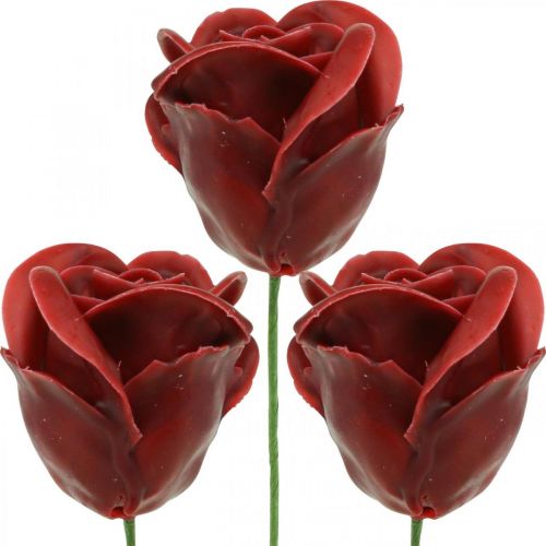 Product Artificial Roses Bordeaux Wax Roses Deco Roses Wax Ø6cm 18pcs