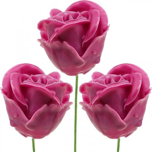 Artificial roses fuchsia wax roses deco roses wax Ø6cm 18 pieces