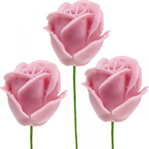 Product Artificial roses pink wax roses deco roses wax Ø6cm 18p
