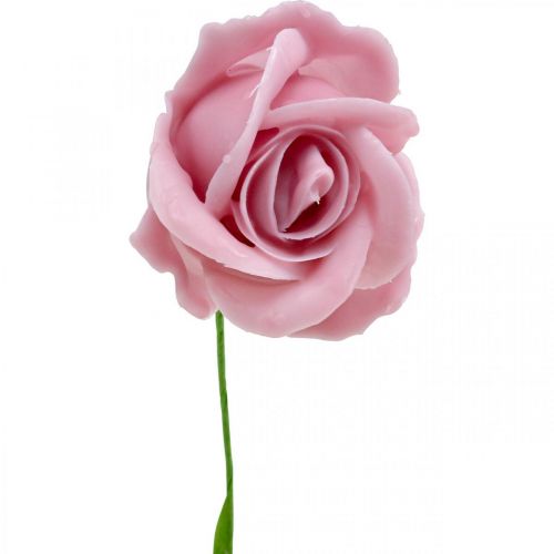 Product Artificial roses pink wax roses decorative roses wax Ø6cm 18 pcs