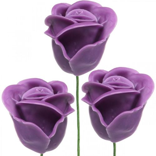Product Artificial roses violet wax roses decorative roses wax Ø6cm 18 pcs