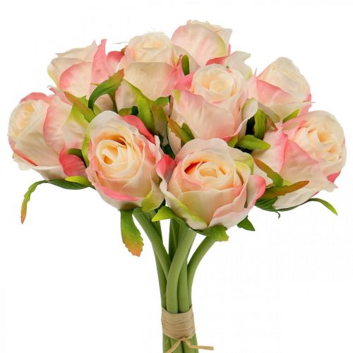 Floristik24 Artificial roses pink apricot artificial roses 28cm bunch 9pcs