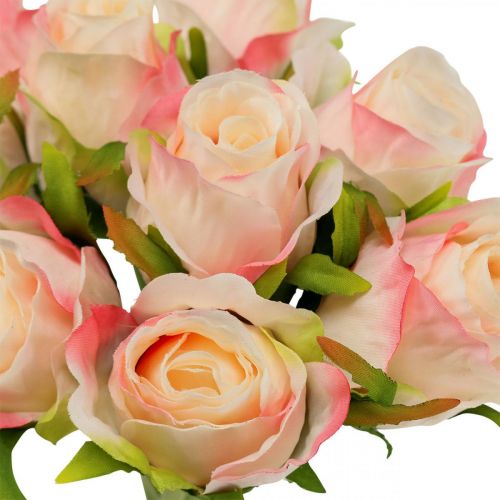 Floristik24 Artificial roses pink apricot artificial roses 28cm bunch 9pcs