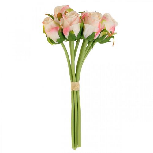 Floristik24 Artificial roses pink apricot artificial roses 28cm bunch 9pcs