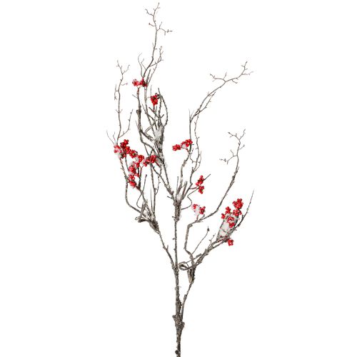 Artificial branch long snowy branch with berries red 130cm