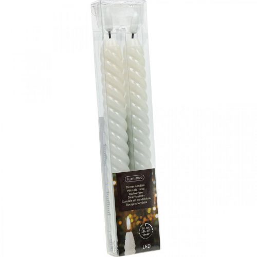 Floristik24 LED Taper Candles White Timer Real Wax For Battery 25cm 2 Pcs