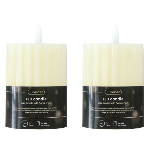 Product LED candles with timer wax grooved candles 7.5/10cm cream 2pcs