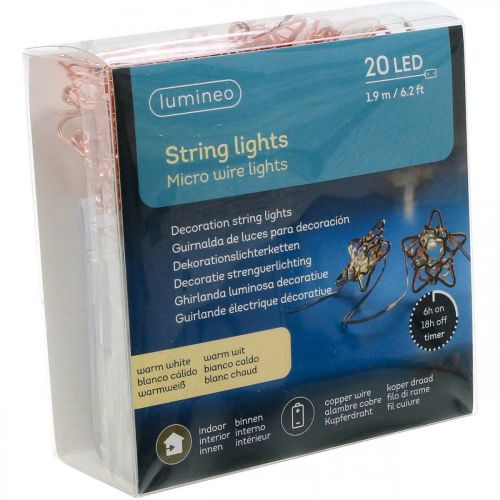 Product LED light chain stars micro LED timer inside copper 1.90m