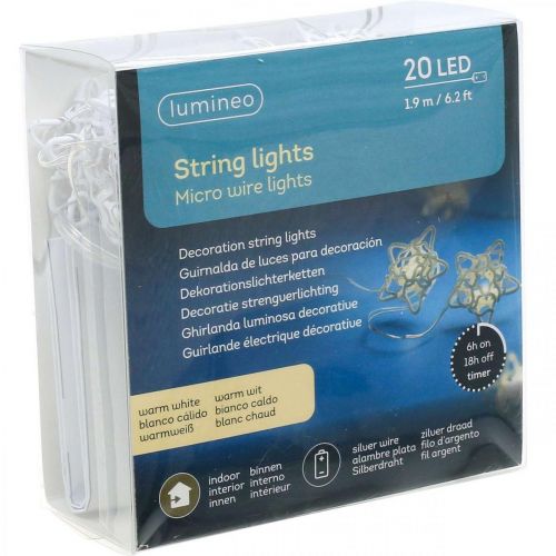 Product LED light chain stars micro LED timer inside white 1.90m