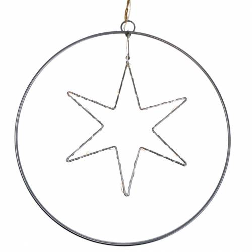 Floristik24 LED star in a decorative ring to hang in silver metal Ø30cm