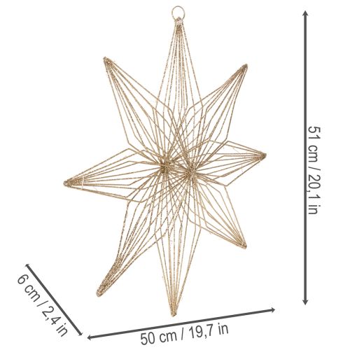 LED Wire Hanging Star Decoration, Battery-Powered, 51 cm, Gold, Indoor Use | Floristik24.co.uk