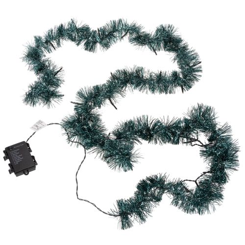 Tinsel Christmas Garland with 60 Warm White LEDs and Timer - 3m