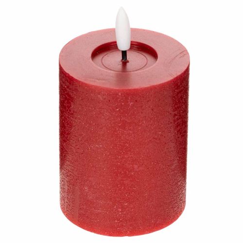 LED pillar candle made of real wax in red with timer and warm white light, 12cm