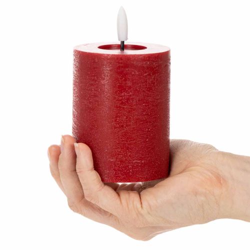 LED pillar candle made of real wax in red with timer and warm white light, 12cm | Floristik24.co.uk