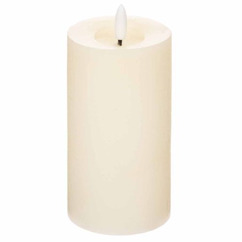 LED pillar candle made of real wax in white with timer function, warm white, 15cm