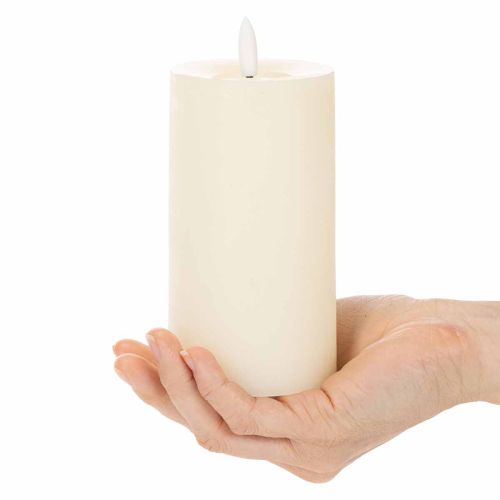 LED pillar candle made of real wax in white with timer function, warm white, 15cm | Floristik24.co.uk