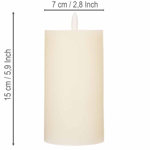 LED pillar candle made of real wax in white with timer function, warm white, 15cm | Floristik24.co.uk