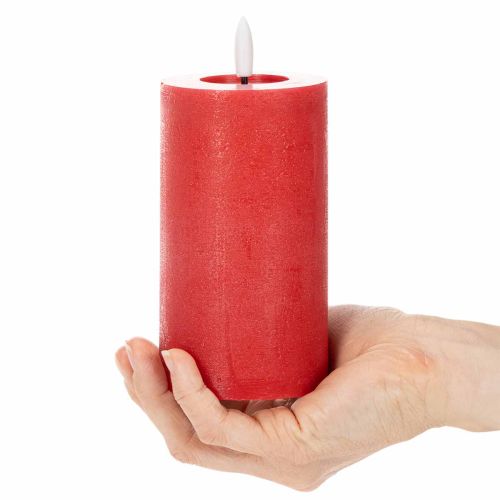 LED pillar candle in red with timer and warm white light, made of real wax, 15cm | Floristik24.co.uk