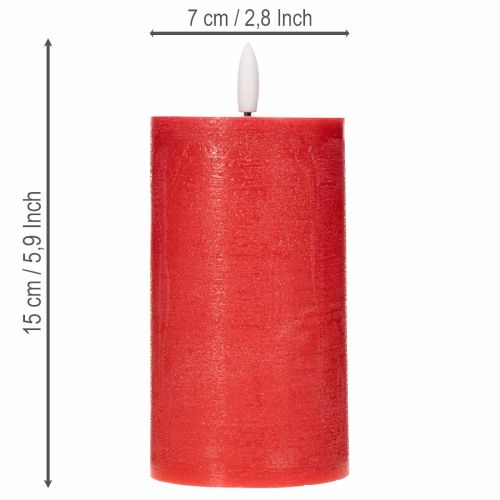 LED pillar candle in red with timer and warm white light, made of real wax, 15cm | Floristik24.co.uk