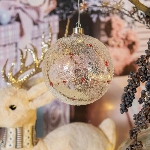 Product LED Christmas ball glass light chain hearts Ø15cm