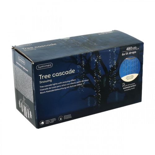 Product Light cascade with snow effect, winter decoration Advent, LED lights 6 strands warm white 480 L60/80/100cm