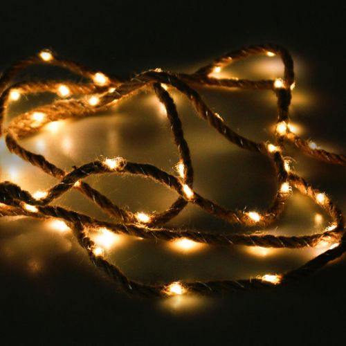 Product LED fairy lights battery jute ribbon warm white L295cm