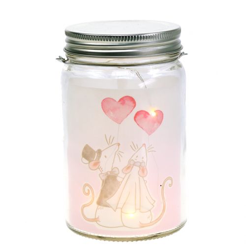 LED lantern glass bridal couple mice Ø8cm H14cm LED lantern glass bridal couple mice Ø8cm H14cm