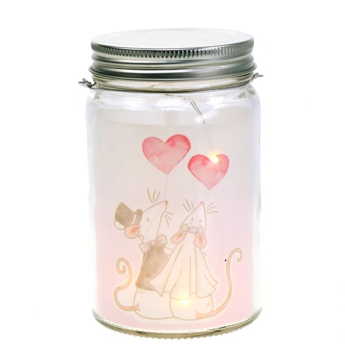 Floristik24 LED lantern glass bridal couple mice Ø8cm H14cm