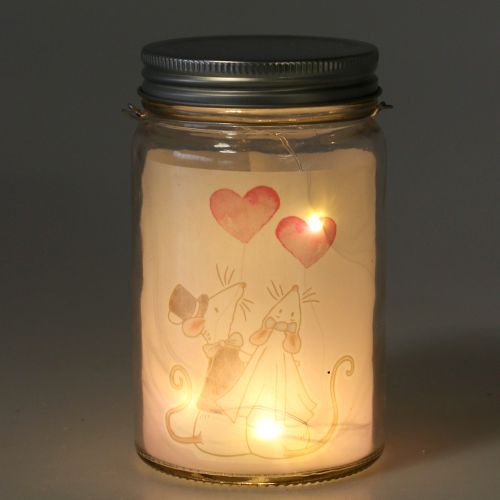 Floristik24 LED lantern glass bridal couple mice Ø8cm H14cm