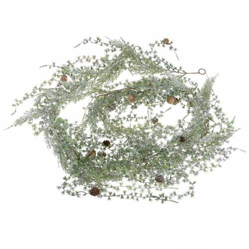 Floristik24 Larch garland green / iced with cones 180cm