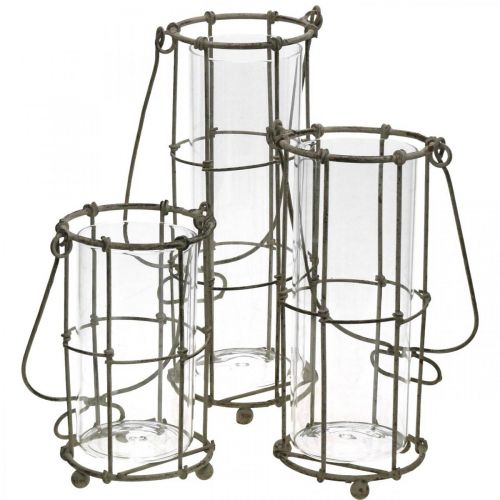 Product Lantern garden, metal lantern Ø8.5cm H23/18.5/14.5cm set of 3