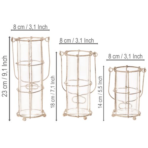 Lantern garden, metal lantern Ø8.5cm H23/18.5/14.5cm set of 3 | Floristik24.co.uk