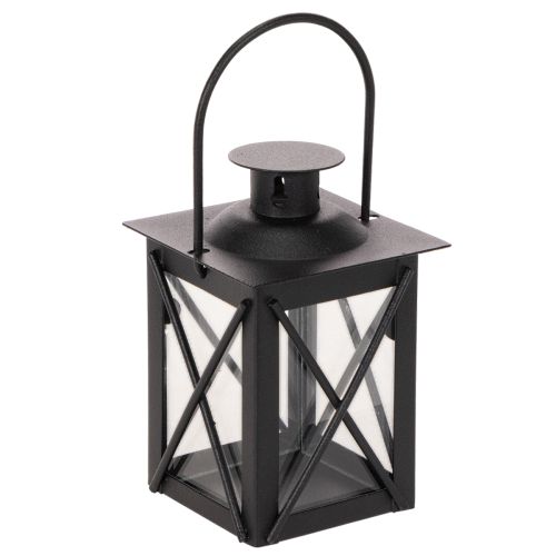 Black Metal Lantern with Handle for Tealights 16cm Set of 2