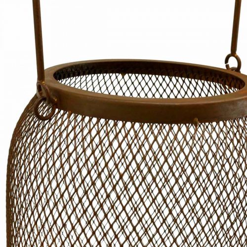 Product Decorative lantern with handle metal rust look Ø17cm H28.5cm
