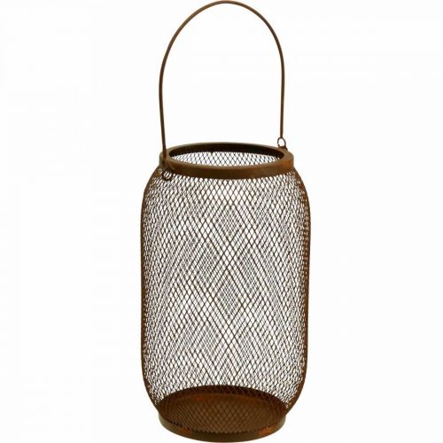 Decorative lantern with handle metal rust look Ø17cm H28.5cm