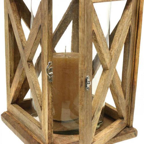 Product Lantern wood large with glass lantern antique look 25×25×41cm