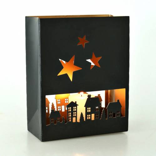 Floristik24 Lantern Christmas Houses Square Black, Gold Metal 20.5 × 10cm H26cm