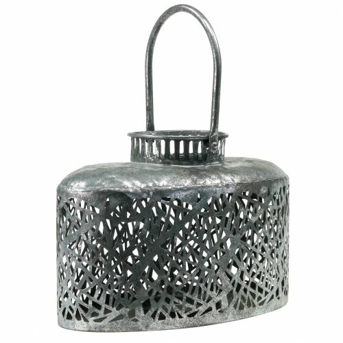 Floristik24 Lantern oval antique look metal silver 15×28cm H19cm