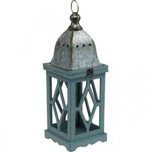 Floristik24 Wooden lantern with metal decoration, decorative lantern for hanging, garden decoration blue-silver H51cm