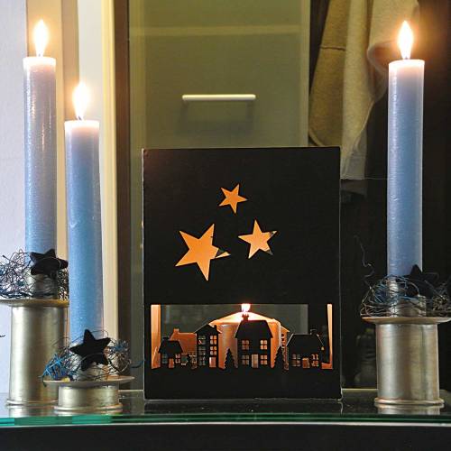 Product Lantern Christmas Houses Square Black, Gold Metal 20.5 × 10cm H26cm
