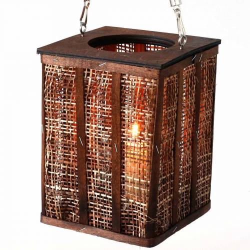 Product Lantern with braided pattern, candle decoration to hang, wooden lantern H41cm