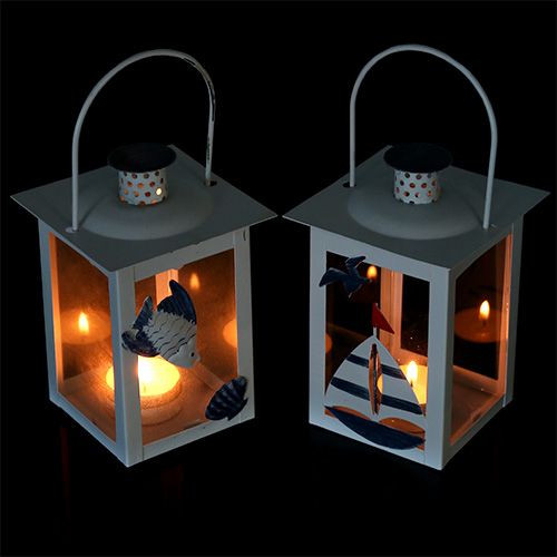Floristik24 Lantern set 10cm x 10cm H22cm white-blue 2pcs