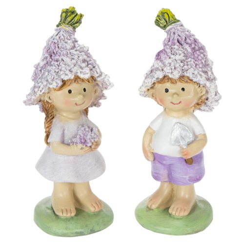 Floristik24 Decorative figurine of a flower boy and girl in lavender for living room and garden, 10cm, 2 pieces