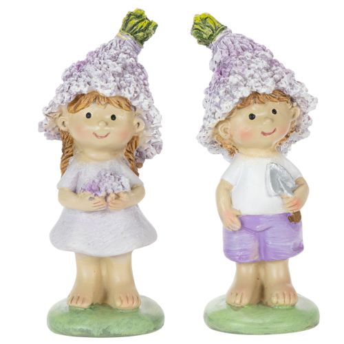 Product Decorative figurine of a flower boy and girl in lavender for living room and garden, 10cm, 2 pieces