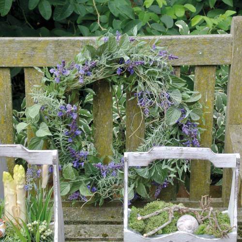 Product Mediterranean lavender wreath Ø50cm, artificial flower wreath with lavender and rosemary