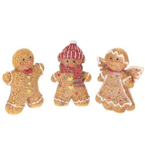 Decorative Artificial Gingerbread Figures Set of 3 – 8 cm, Brown, Red, White