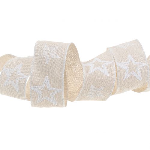 Product Decorative ribbon made of jute with star motif crème 40mm 15m
