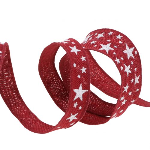 Product Jute ribbon with star motif dark red 15mm 15m